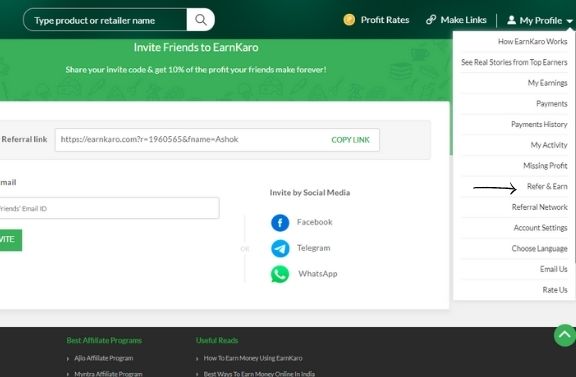 Click on Refer & Earn